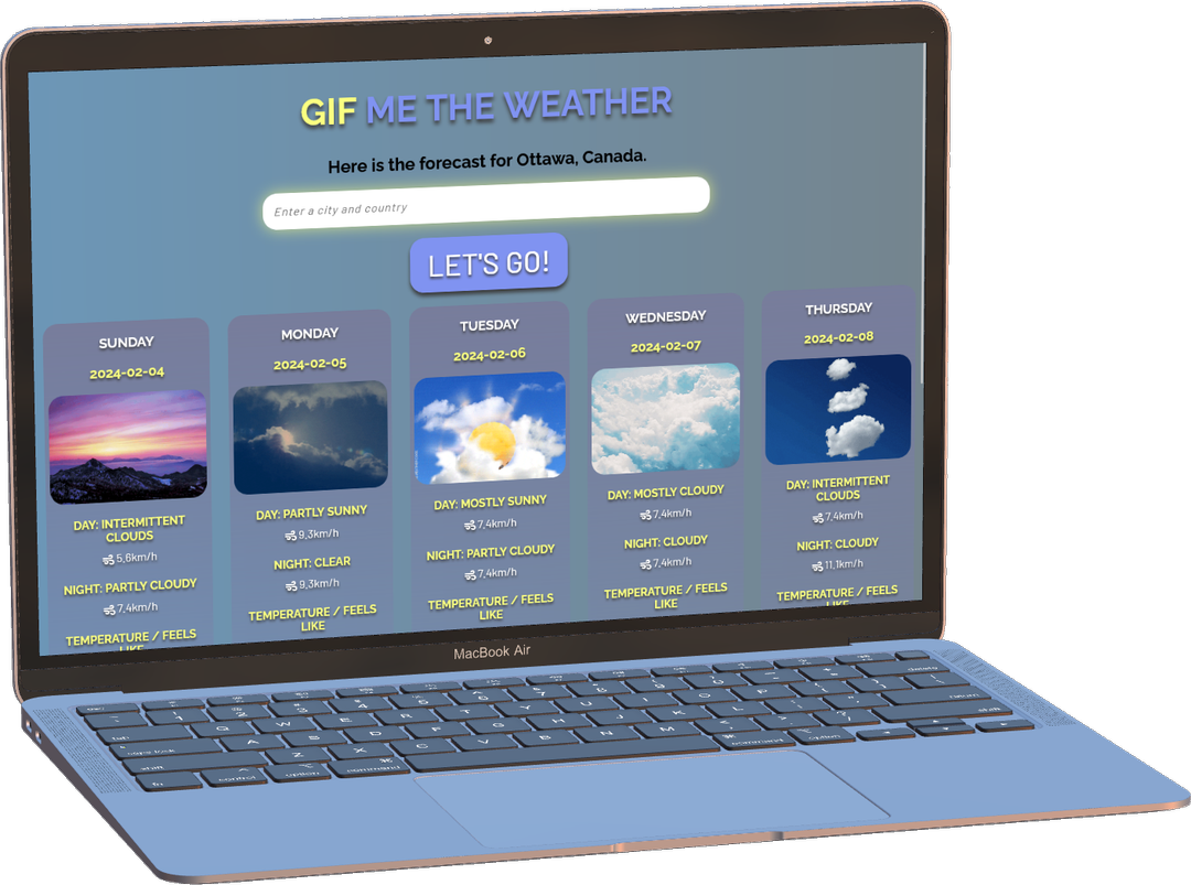 Desktop image mockup of GIF Me the Weather page